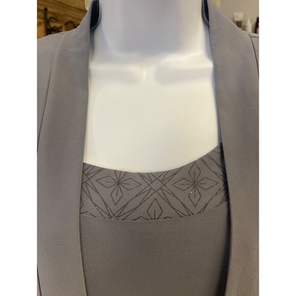 R&M Richards Womens Size XL Tan Chiffon Purple Beading Dress w/ Jacket Dark Grey - Picture 3 of 5